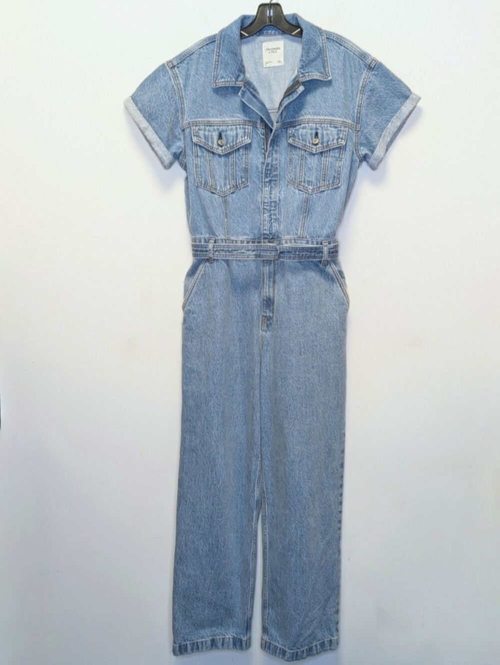 Abercrombie & Fitch '90S Relaxed Denim Utility Jumpsuit Belted Wide Leg L - Picture 2 of 16